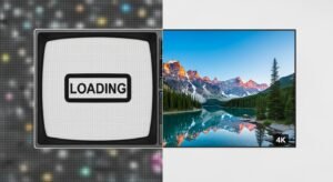 Porównanie słabej jakości zacinającego się streamingu z płynnym obrazem IPTV 4K.