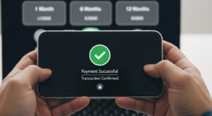 Osoba dokonująca bezpiecznej płatności za subskrypcję IPTV Polska na smartfonie.