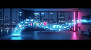 Futurystyczna wizja szybkiego internetu i telewizji IPTV w polskim mieście.